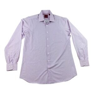 Proper Sport Button Up Shirt Men L/T Purple Check 4 Way Stretch Moisture Wick